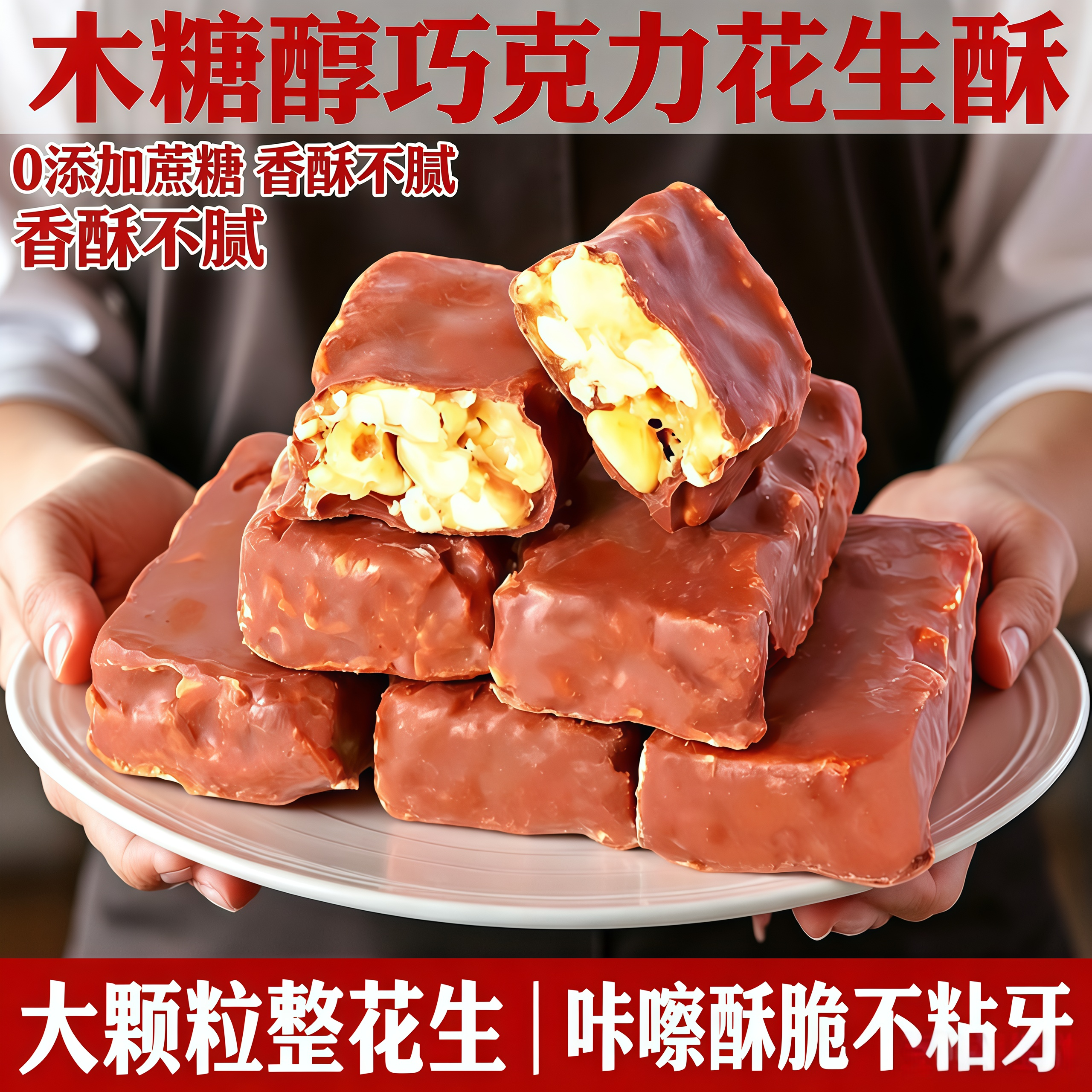 巧克力花生酥木糖醇无添加蔗糖糖果夹心办公室休闲解馋零食品袋装