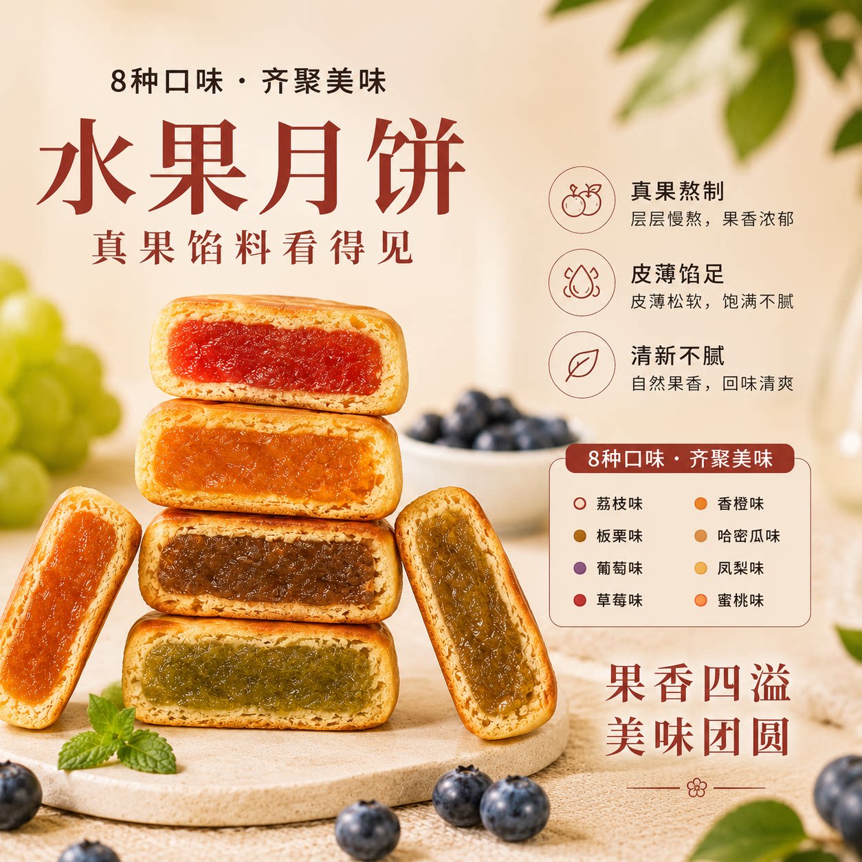 广式迷你水果月饼官方旗舰店果味中秋节月饼整箱8口味小月饼散装