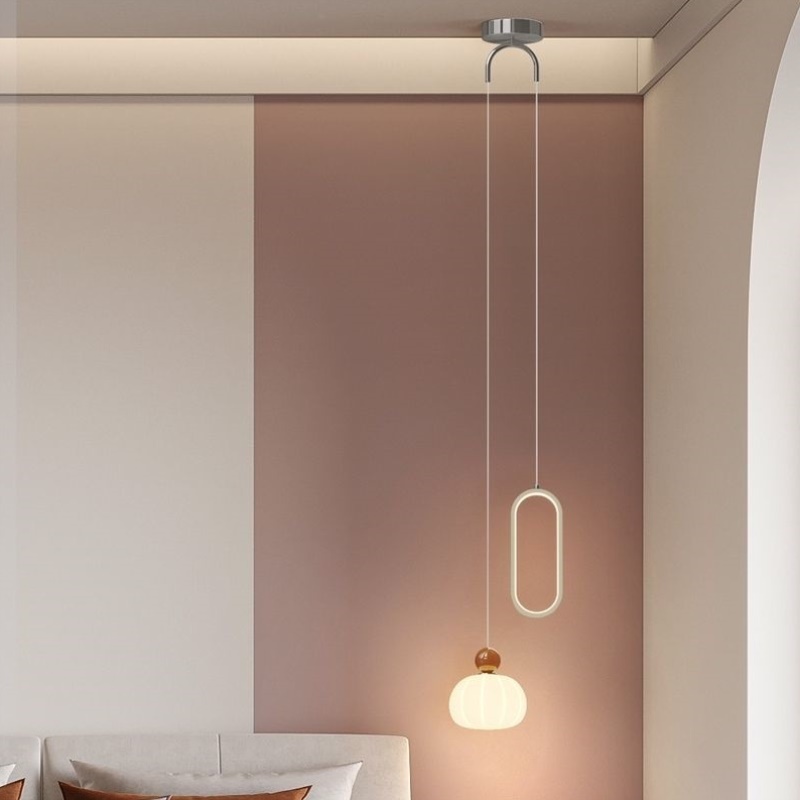 法式奶油风卧室床头吊灯现代简约南瓜主卧吊线灯壁灯高级感小吊灯