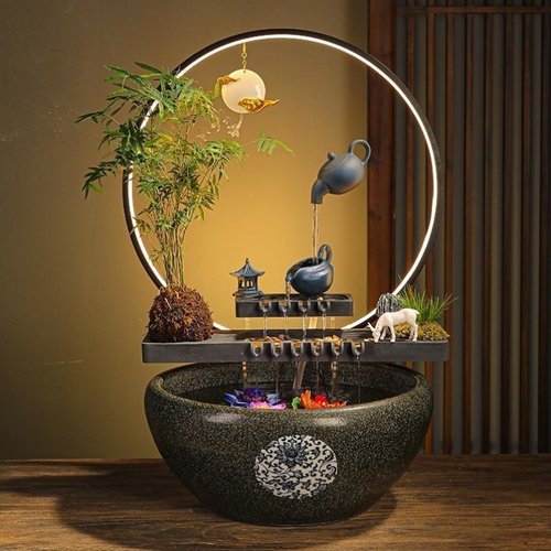 流水摆件循环水招财景观鱼缸创意家居生财办公室客厅开业乔迁礼品