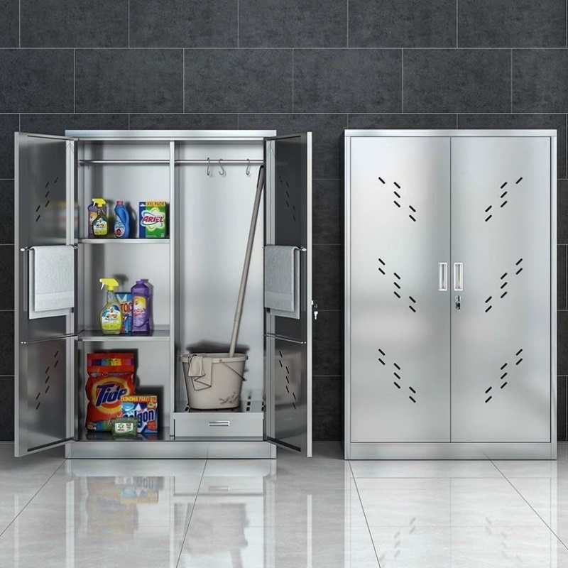 不锈钢304清洁柜卫生柜洗手间阳台保洁柜学校拖把扫把工具收纳柜