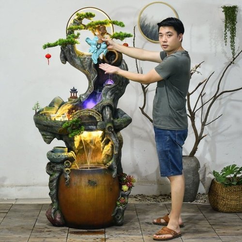 中式田园假山流水喷泉加湿器鱼缸客厅水景风水轮开业礼品落地摆件
