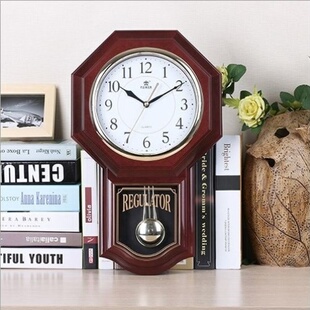 石英钟表复古摇摆八卦风水挂钟中式家用镇宅整点老式报时墙上时钟