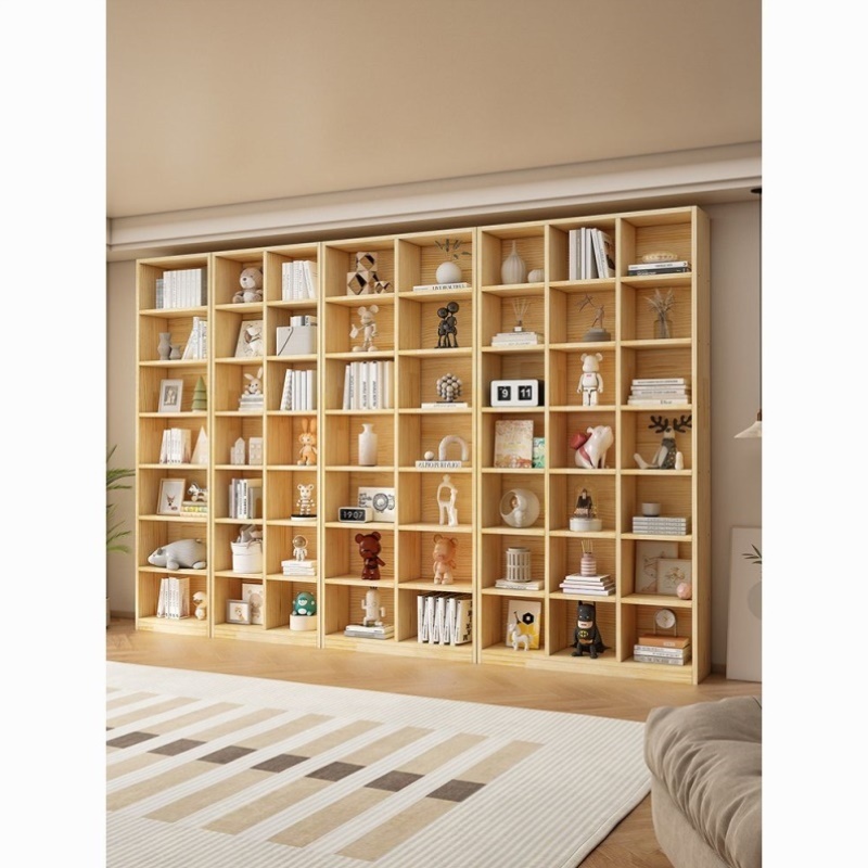 整墙书架实木儿童书柜落地置物架储物柜客厅家用收纳格子定制