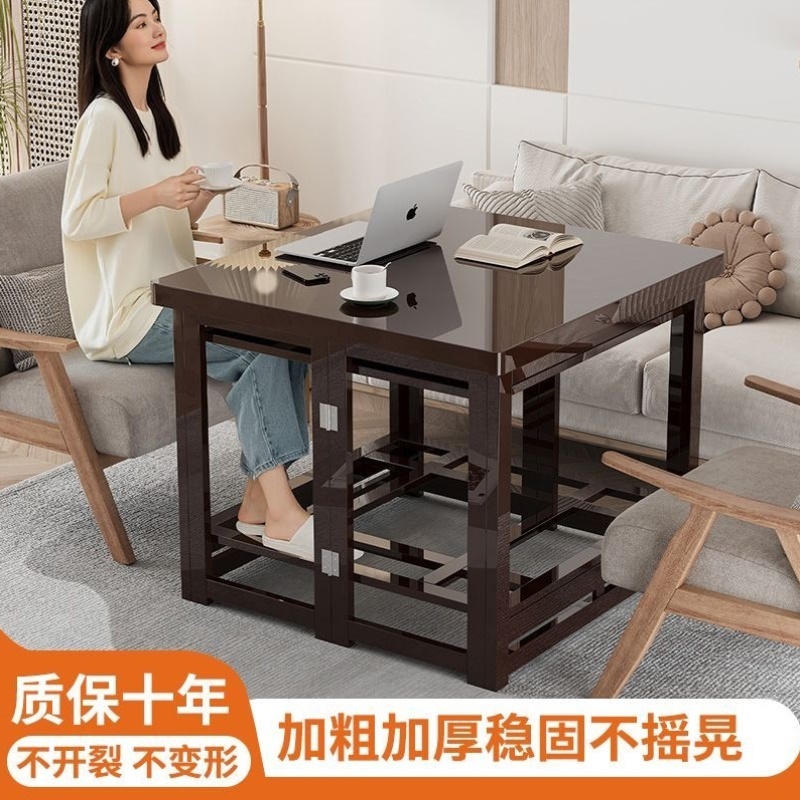 烤火桌子正方形全套家用多功能简易竹烤火架可折叠电暖桌茶几饭桌