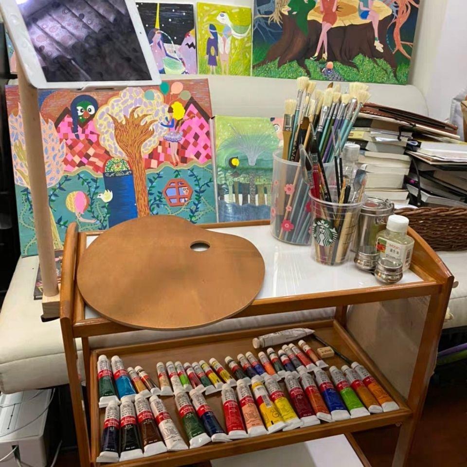 木制油画工具车绘画调色