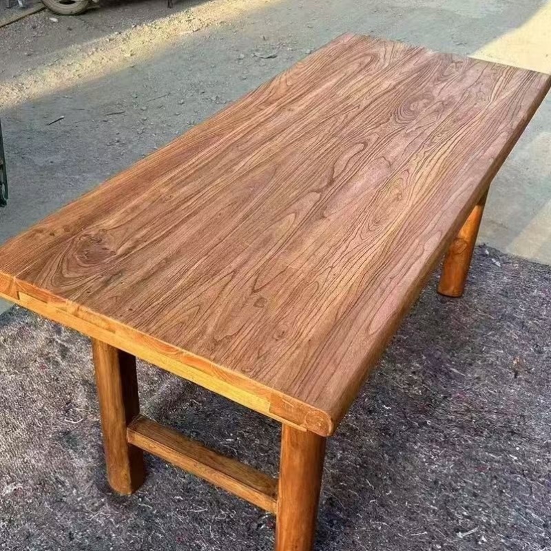 老榆木实木餐桌复古茶桌家用餐桌原木吧台电脑桌书桌民宿家用