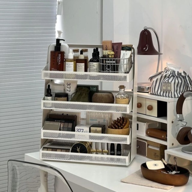 铁艺化妆品置物架桌面口红护肤品香水小样分层收纳架梳妆台收纳盒