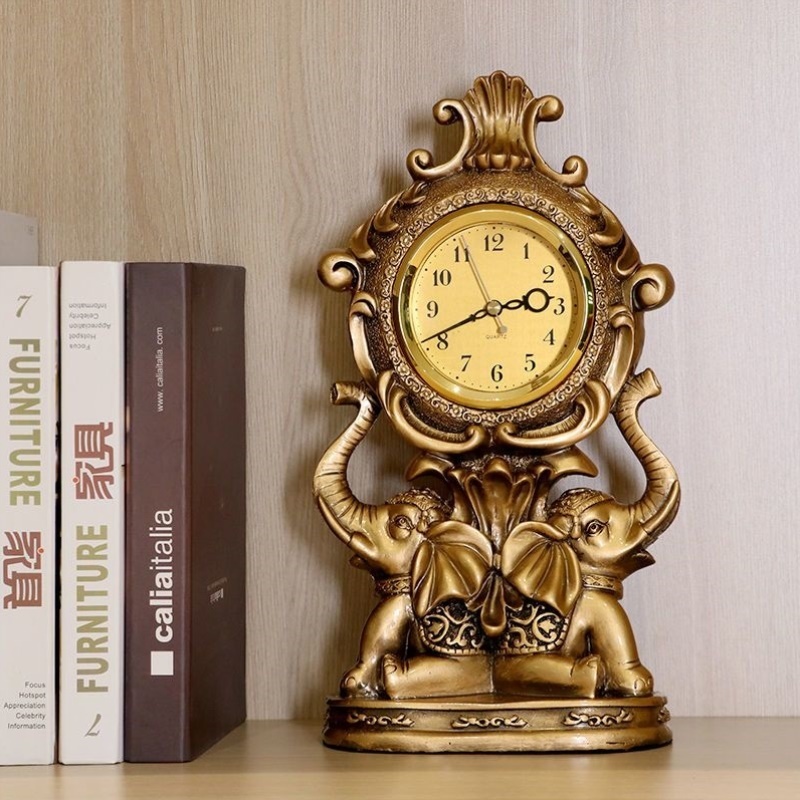 小象时钟客厅摆放大象钟表台式家用座钟欧式老式摆件摆钟时尚