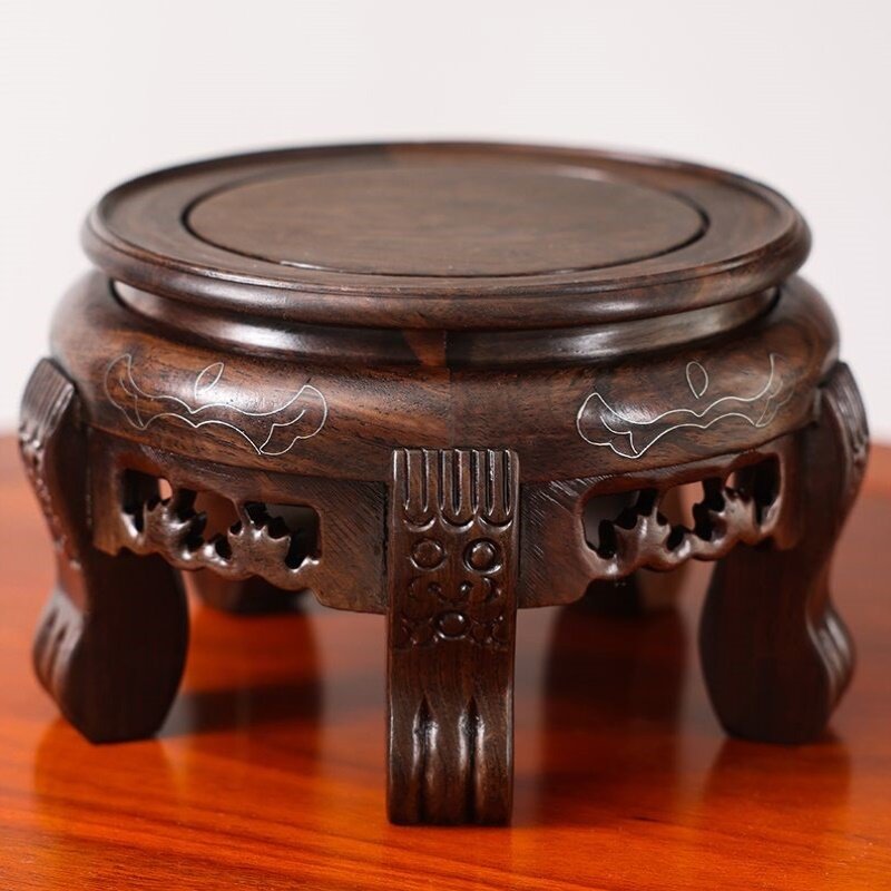 实木底座圆形花瓶花盆盆景酒缸摆件鱼缸佛像加高奇石黑檀红木托架