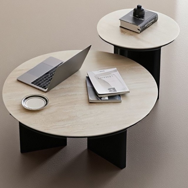 实木洞石岩板黑色茶几家用简约小户型简约轻奢客厅矮桌侘寂风民宿