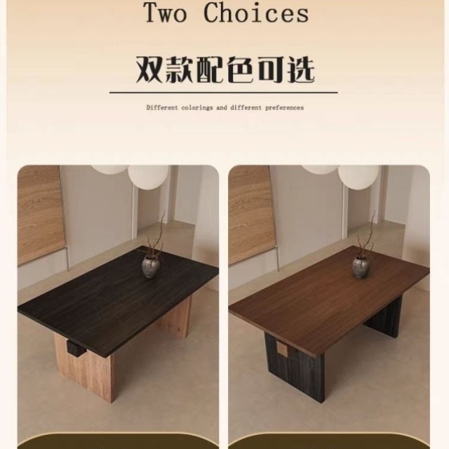 中古风餐桌实木家用一体长方形北欧书桌简约桌子设计师工作台饭桌