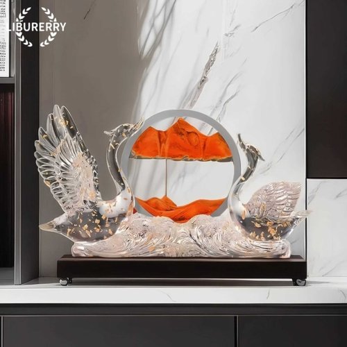 新中式流沙画天鹅摆件高端轻奢上档次圣诞节礼物圣诞礼品