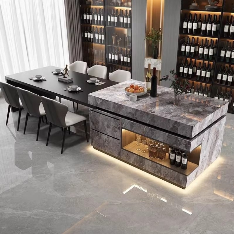 意式极简奢石岩板中岛台餐桌一体可伸缩轻奢感倒台开放式厨房导台