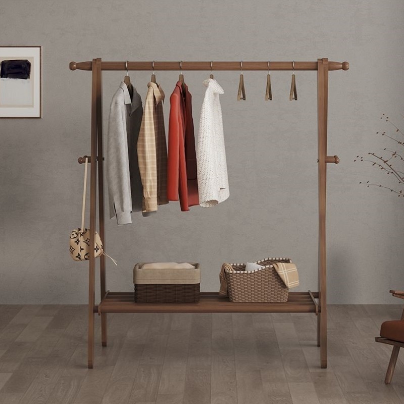 全实木衣帽架卧室落地挂衣架家用客厅置物一体放衣架子挂包晾衣杆