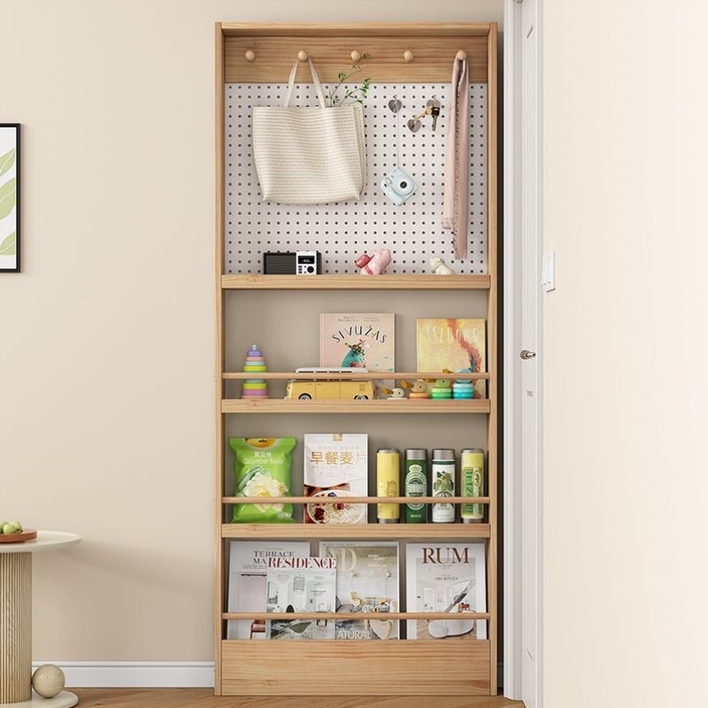 门后洞洞板书架收纳书柜落地实木儿童绘本架超薄置物架多层壁挂