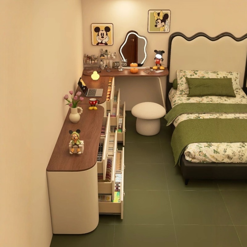 实木简约卧室梳妆台化妆桌书桌斗柜一体收纳柜组合多功能床尾高级