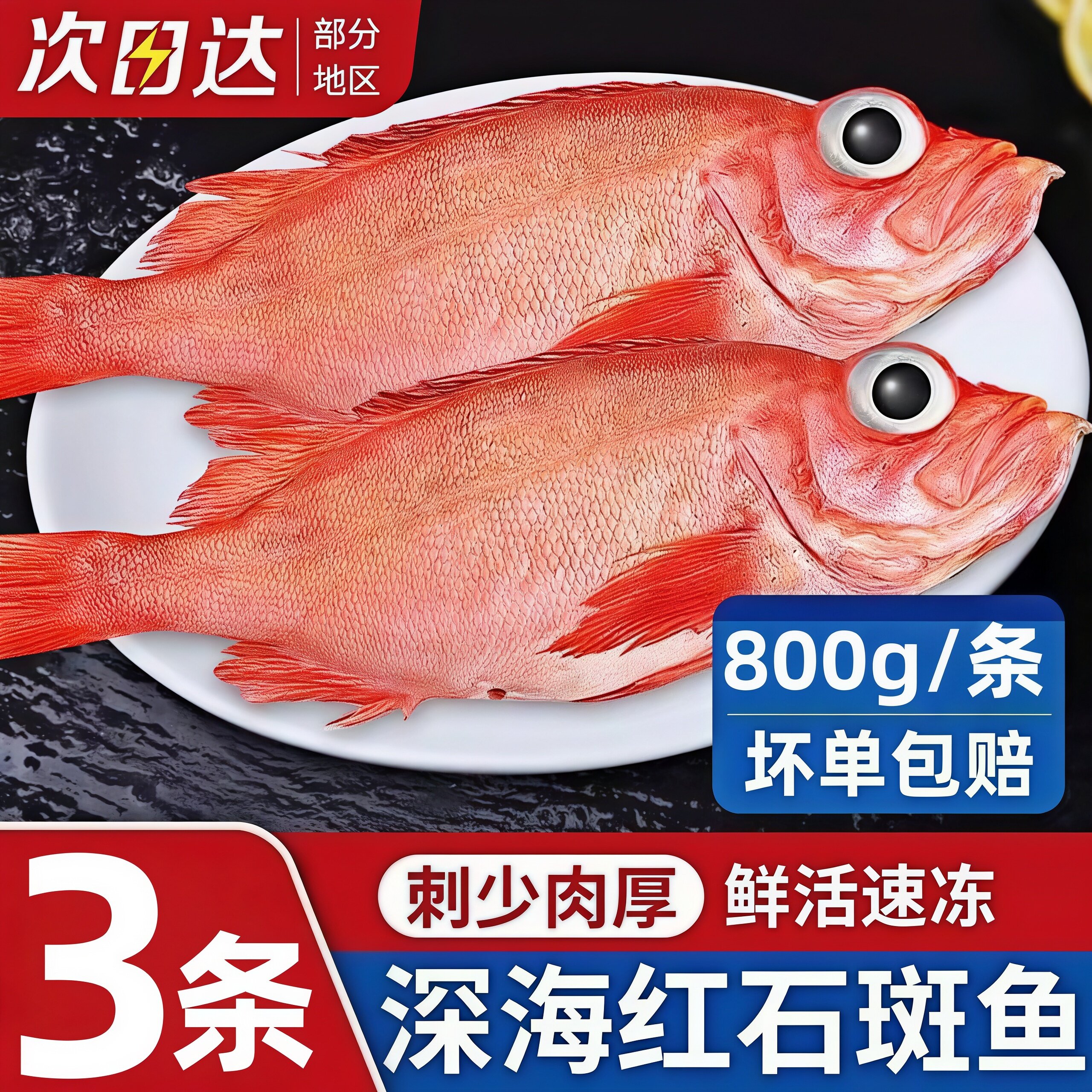 红石斑鱼新鲜速冻大号红鱼深海龙胆石斑鱼商用富贵鱼海鲜水产整箱