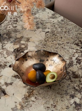 邸高家居 样板间酒店餐厅餐桌系列软装陈列案例 墨染果盘铜马摆件