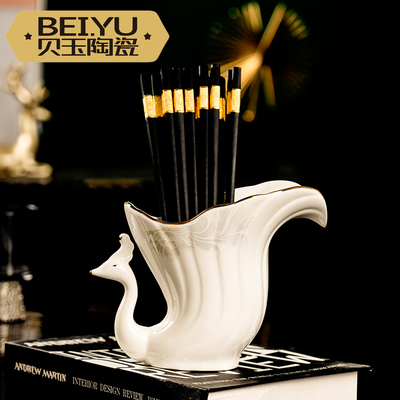 贝玉欧式陶瓷勺托筷子筒筷子盒厨房用品创意筷笼筷子刀叉收纳家用