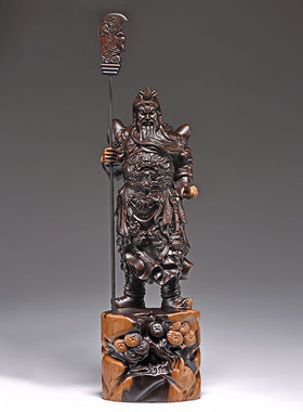 黑檀木雕刻武财神关公摆件实木家用客厅关公像供奉关羽关二爷神像