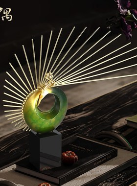 新中式轻奢孔雀开屏摆件玄关客厅招财桌面高档装饰品乔迁新居礼品