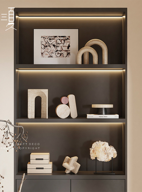 中古侘寂风软装饰品高级感小众复古民宿层架开放格电视柜酒柜摆件