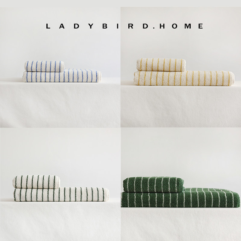 无性别自然复古极简细条纹加用洗脸巾全棉精梳棉毛巾浴巾方巾套装