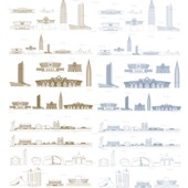 银川宁夏景点地标志手绘建筑地平天际线描稿插画剪影旅游设计素材