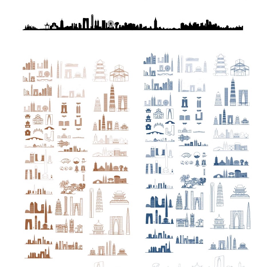 苏州江苏旅游景点地标志手绘建筑设计地平天际线描稿插画剪影素材