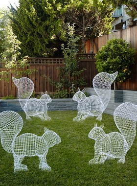 不锈钢户外铁艺镂空松鼠雕塑公园林景观抽象动物小区草坪装饰摆件