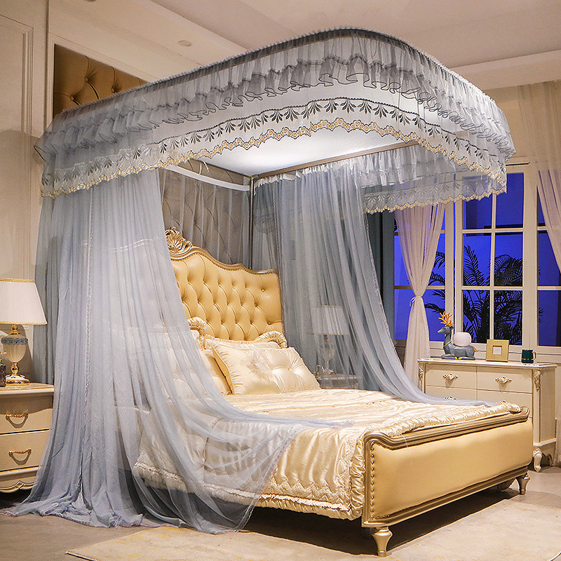 新款导轨蚊帐家用u型轨道支架公主风加密加厚1.5米床1.8m方便拆洗