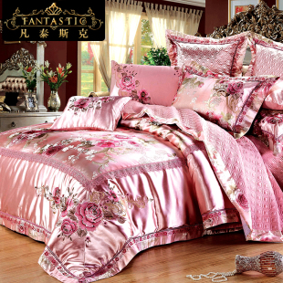 结婚四件套欧式 高档奢华高端新婚庆床上用品贡缎提花粉色床单被罩