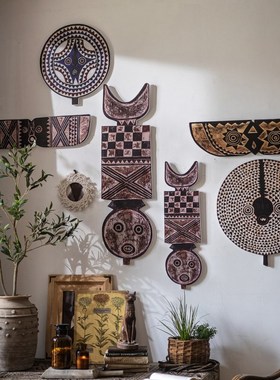 掬涵非洲布基纳法索手工雕刻墙画部落图腾家居墙面装饰画壁挂摆件