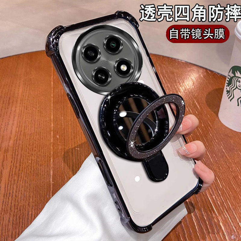 适用OPPOA6Max手机壳新款PLL110自带镜头膜全包5g四角气囊防摔0pp0网红简约镜子支架ins透明硅胶时尚男女款潮