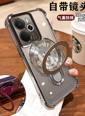 适用真我14手机壳RMX5075镜头膜全包realme14高档磁吸支架5G保护套四角防摔气囊oppo高颜值软壳ins男女奢华银