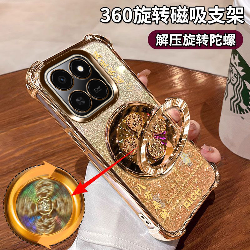 适用荣耀Play10t手机壳潮款LOG-AN10八方来财保护套Honor四角全包防摔气囊play10t自带镜头膜5g风生水起支架.