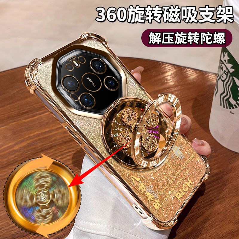 适用华为Mate80RS非凡大师手机壳自带镜头膜SGU-AL10高档硅胶时尚男女网红5G风生水起支架Mate80RS金光闪闪潮