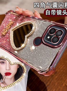 OPPOA15手机壳新款气囊CPH2185镜头全包opa15镶钻爱心化妆镜面女0pp0四角防摔ins轻奢高级闪粉opop硅胶小众潮