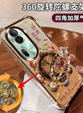适用OPPOReno11手机壳财源滚滚PJH110好运常在软胶reno11pro闪金财神镜头膜保护PJJ110全包防摔陀螺支架ins潮