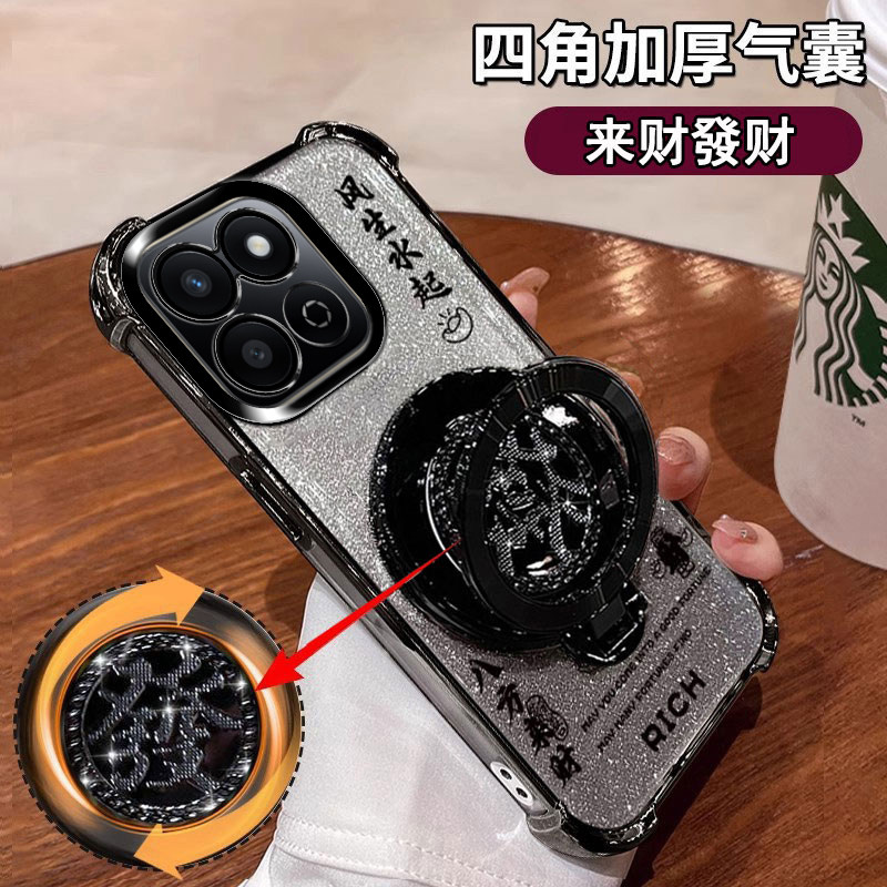 适用荣耀Play10t手机壳潮牌LOG-AN10八方来财风生水起Honor四角全包防摔气囊play10t镜头保护5g闪粉发财支架.