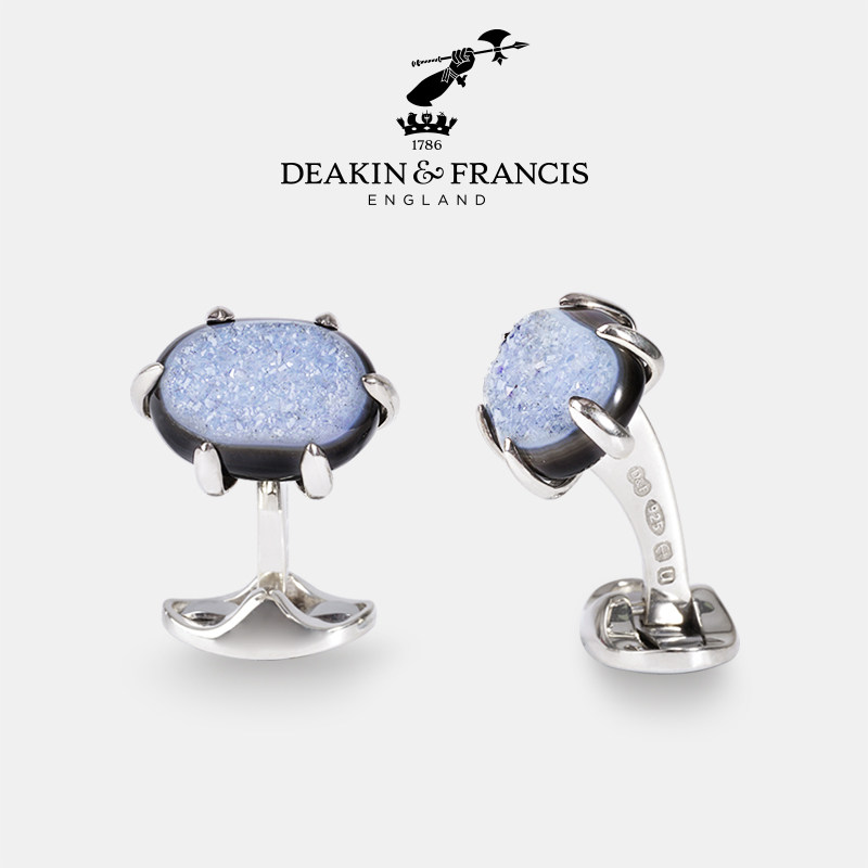 DeakinFrancis英国天然蓝紫水晶袖扣 纯银晶石袖钉轻奢女高级礼物