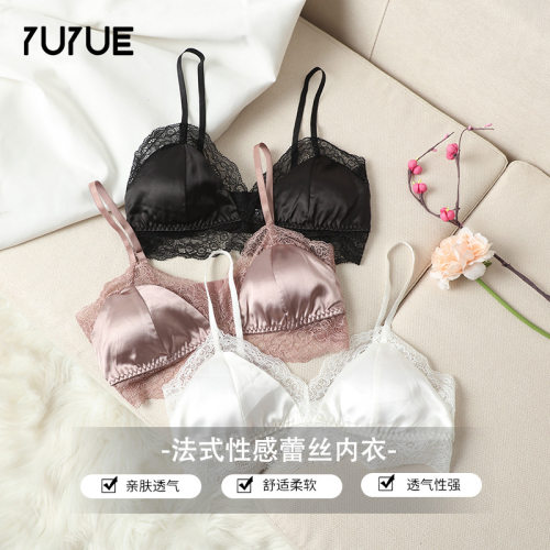 瑜悦真丝无钢圈文胸夏季跨境新款桑蚕丝胸罩性感蕾丝法式内衣女