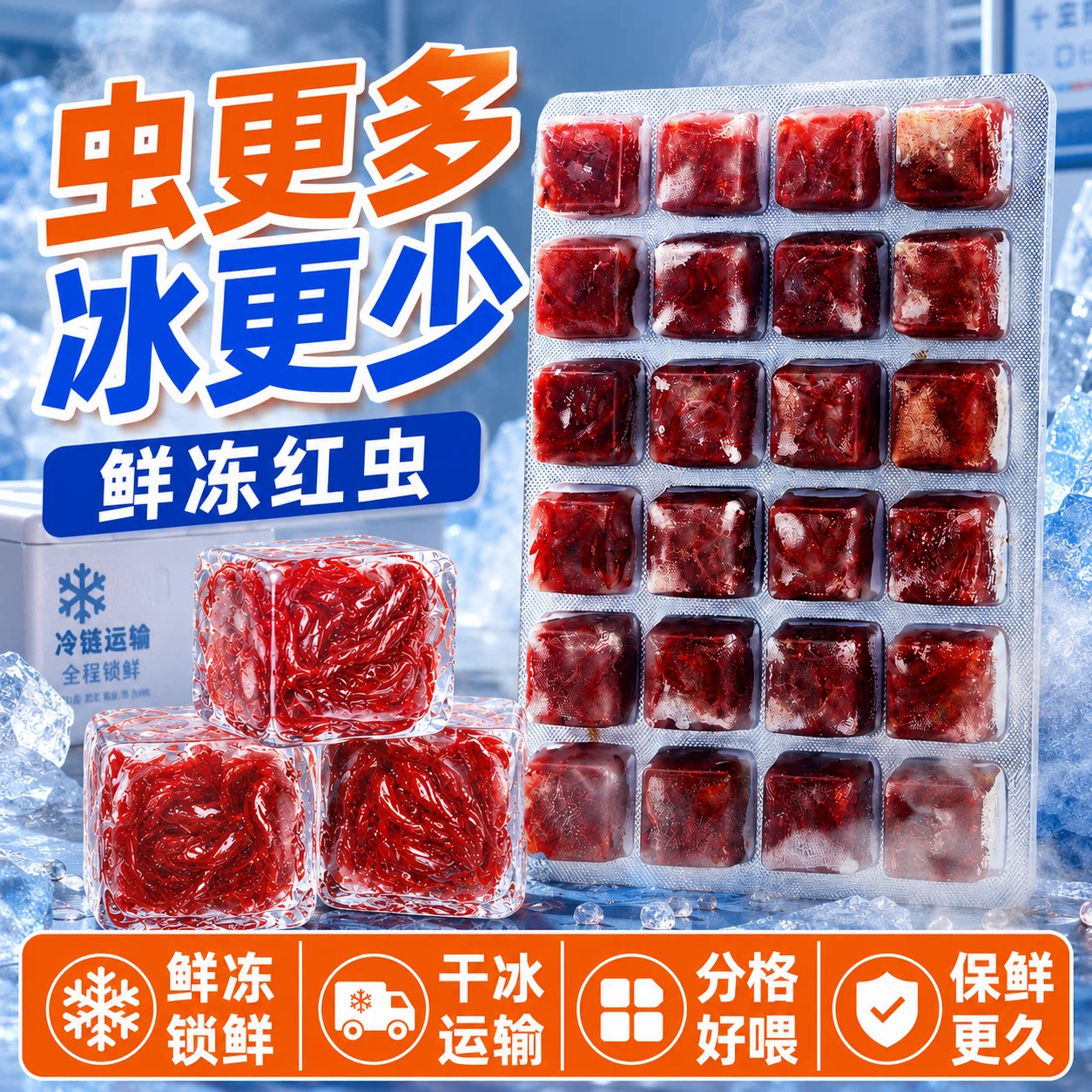 水屿鱼冰冻红虫鱼食红线虫丰年虾小六角恐龙蝾螈饲料锦鲤七彩鱼粮
