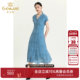 桑蚕丝连衣裙女雾霾蓝真丝裙 新品 官方奥莱清仓 乔万尼商场夏季