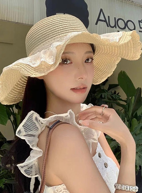 法式甜美蝴蝶结草帽女夏防晒