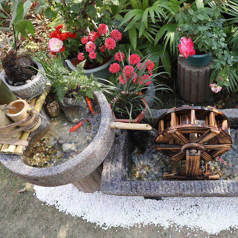 水磨坊中式马槽风车循环流水养鱼池庭院花园民宿鱼缸造景装饰摆件