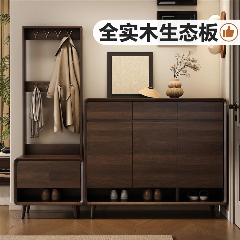 入户门鞋柜实木家用门口坐凳一体靠墙挂衣架大容量门厅隔断玄关柜