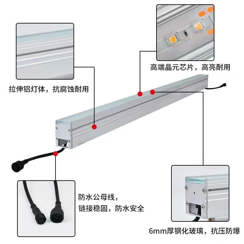 户外防水LED条形地埋灯室内嵌入式12W线条灯广场暖光长条台阶地灯