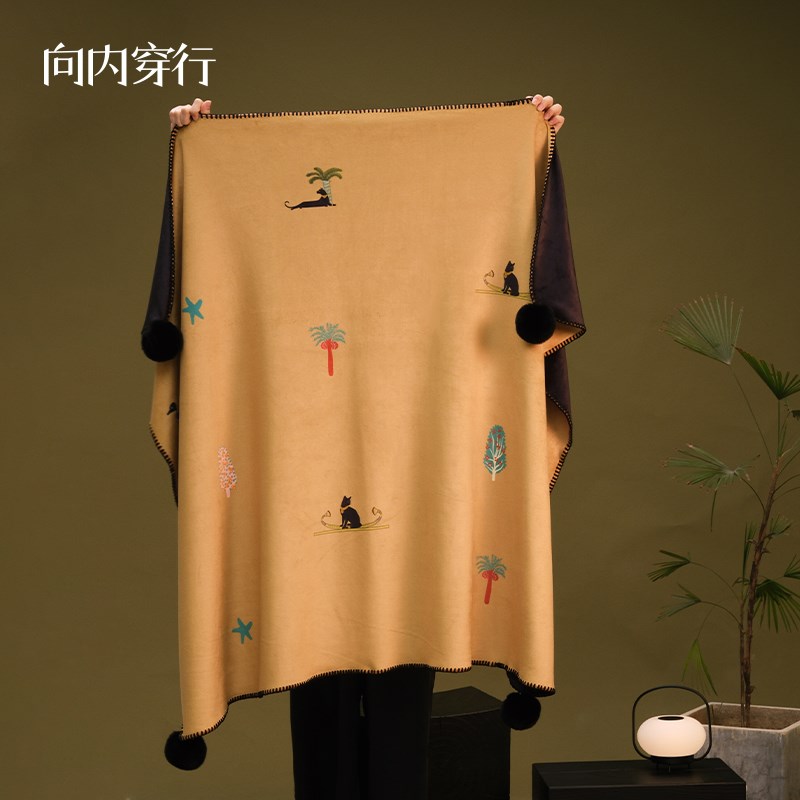 向内穿行高克重锦狐绒毛球加厚花边轻奢毛毯沙发毯秋冬午睡披肩毯